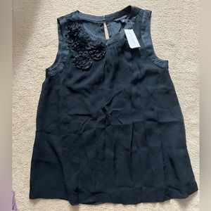 New banana republic blouse top dress silk organza floral applique black small
